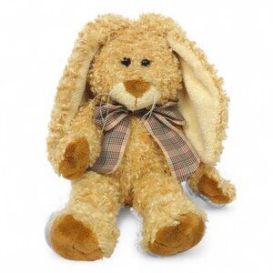 2005 Ty Classic Thatcher Bunny Rabbit Plush 16" Beige Curly Fur Plaid Bow Easter